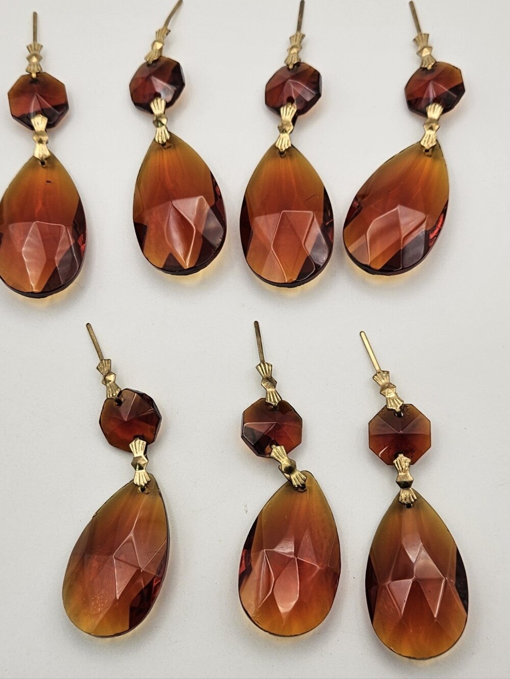 7 Vintage Amber Glass Chandelier Crystal Teardrop Drops